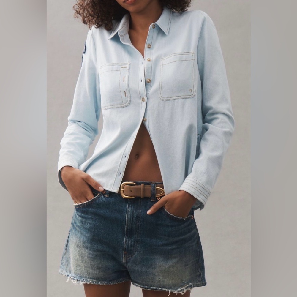 Anthropologie Pilcro Buttondown Denim  Patch Shirt - Picture 2 of 13